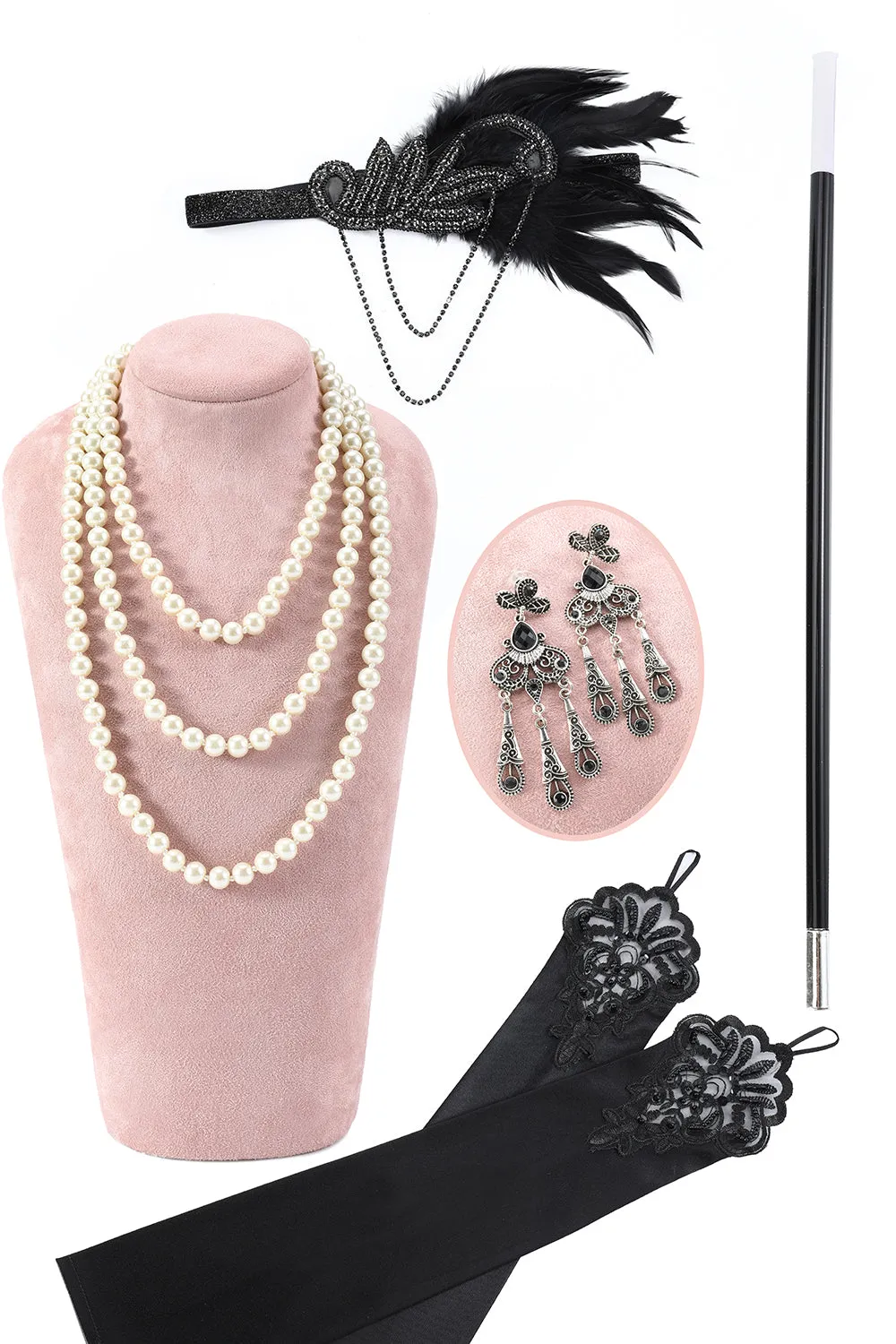 1920s Flapper Black Accessories Set