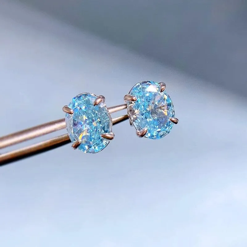 6*8mm Oval Cut Aquamarine Ear Stud Earrings