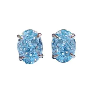 6*8mm Oval Cut Aquamarine Ear Stud Earrings