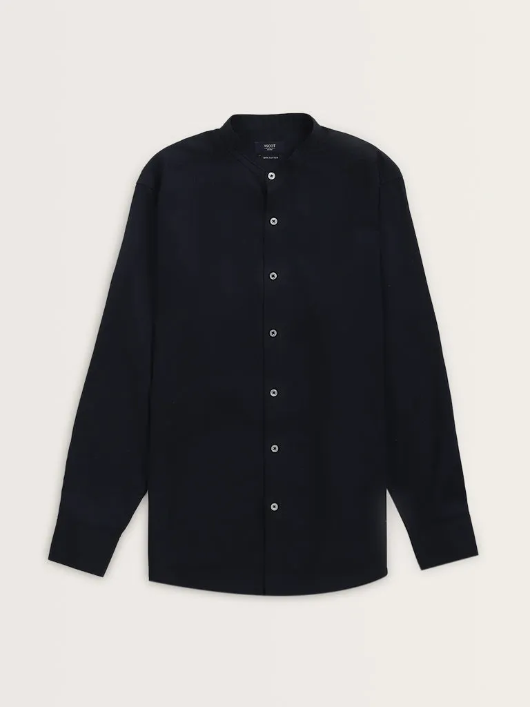 Ascot Navy Solid Relaxed-Fit Cotton Shirt