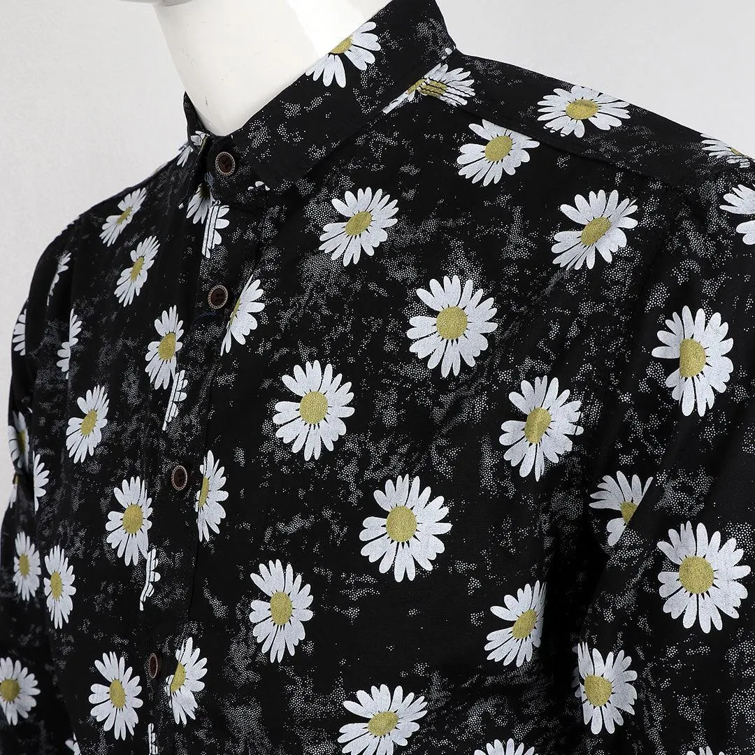 Bajieli Finest Quality Black With Sunflower Designed Shirt-Black