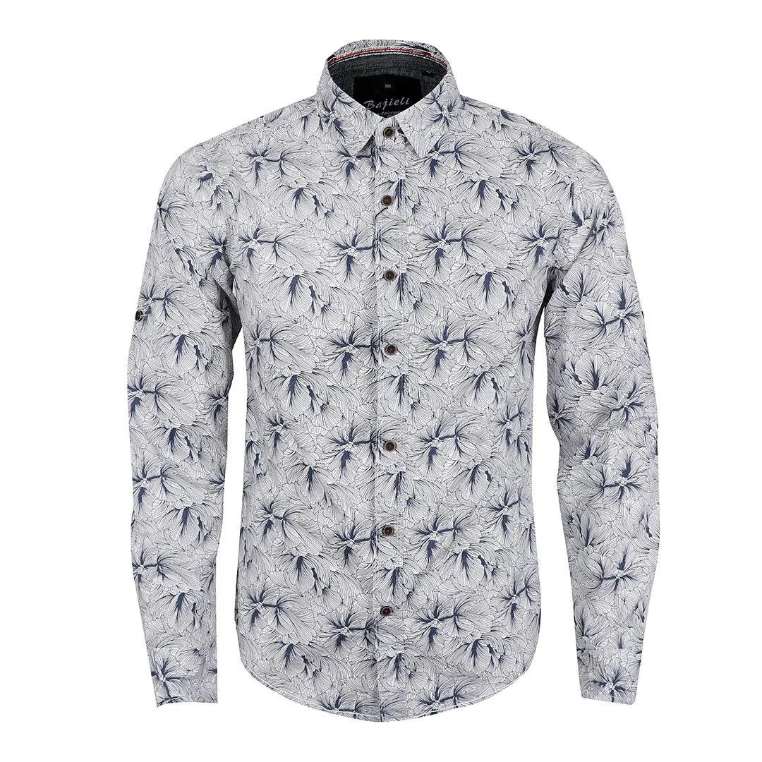 Bajieli New York City Quality Finest Floral Long Sleeve Shirt-White