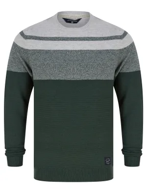 Barlett Crew Neck Ribbed Knit Cotton Rich Colour Block Jumper in Light Grey Marl - Tokyo Laundry