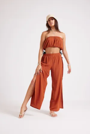 Brown Beachside Slit Skirt Set