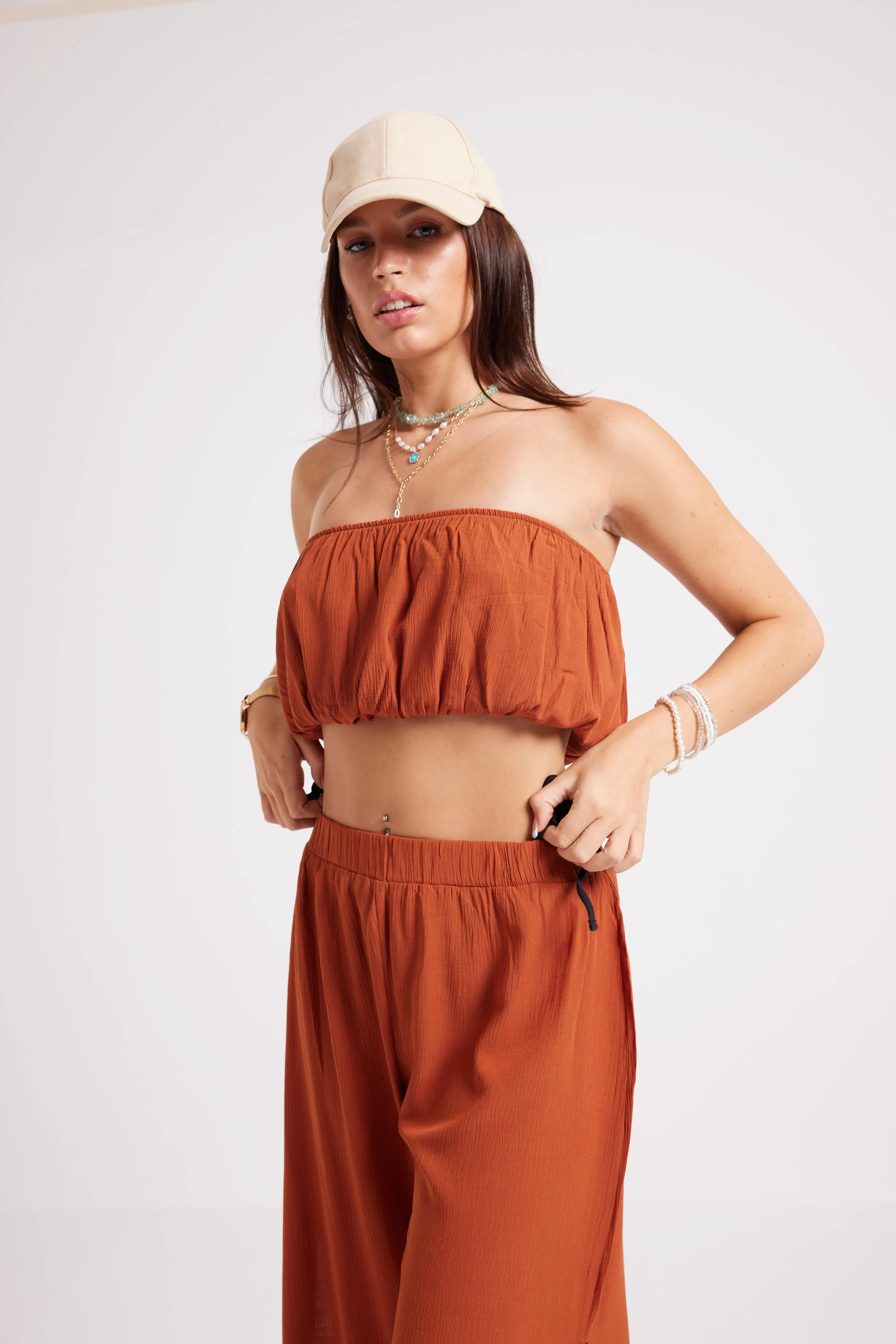 Brown Beachside Slit Skirt Set