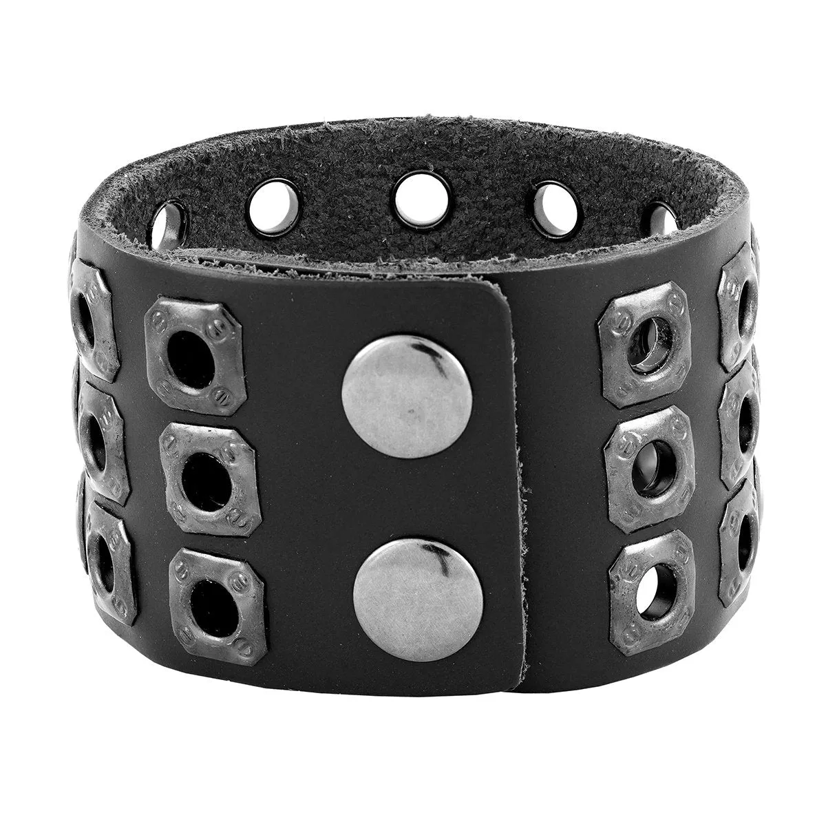 Biker Punk Funky Handcrafted Black Leather Wrist Band Bracelet Men