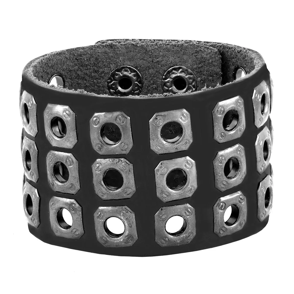 Biker Punk Funky Handcrafted Black Leather Wrist Band Bracelet Men