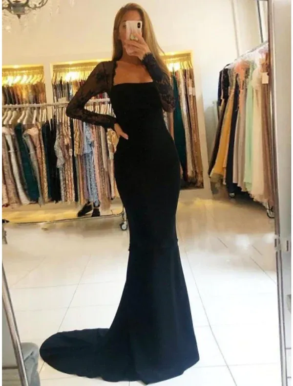 Black Long Sleeves Backless Mermaid Long Prom Dress,DP1200