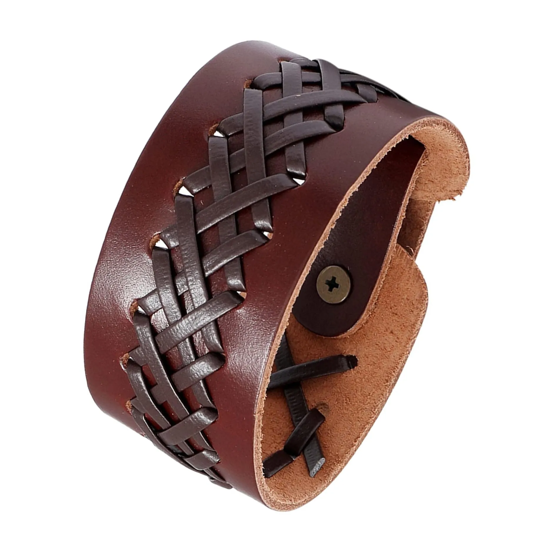 Braided Biker Punk Funky Black Leather Wrist Band Bracelet Men