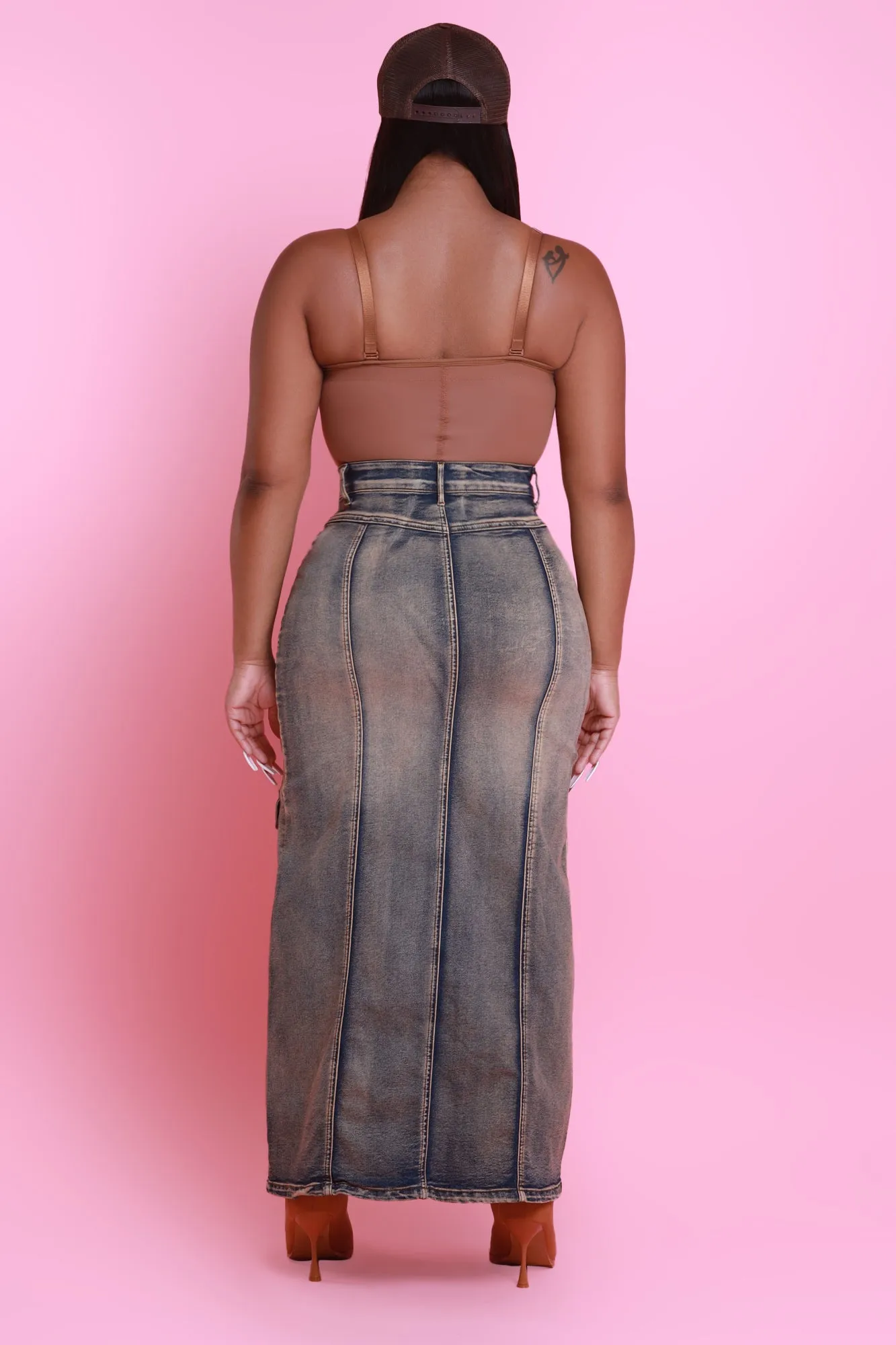 Bring It Back Denim Cargo Skirt - Vintage Blue