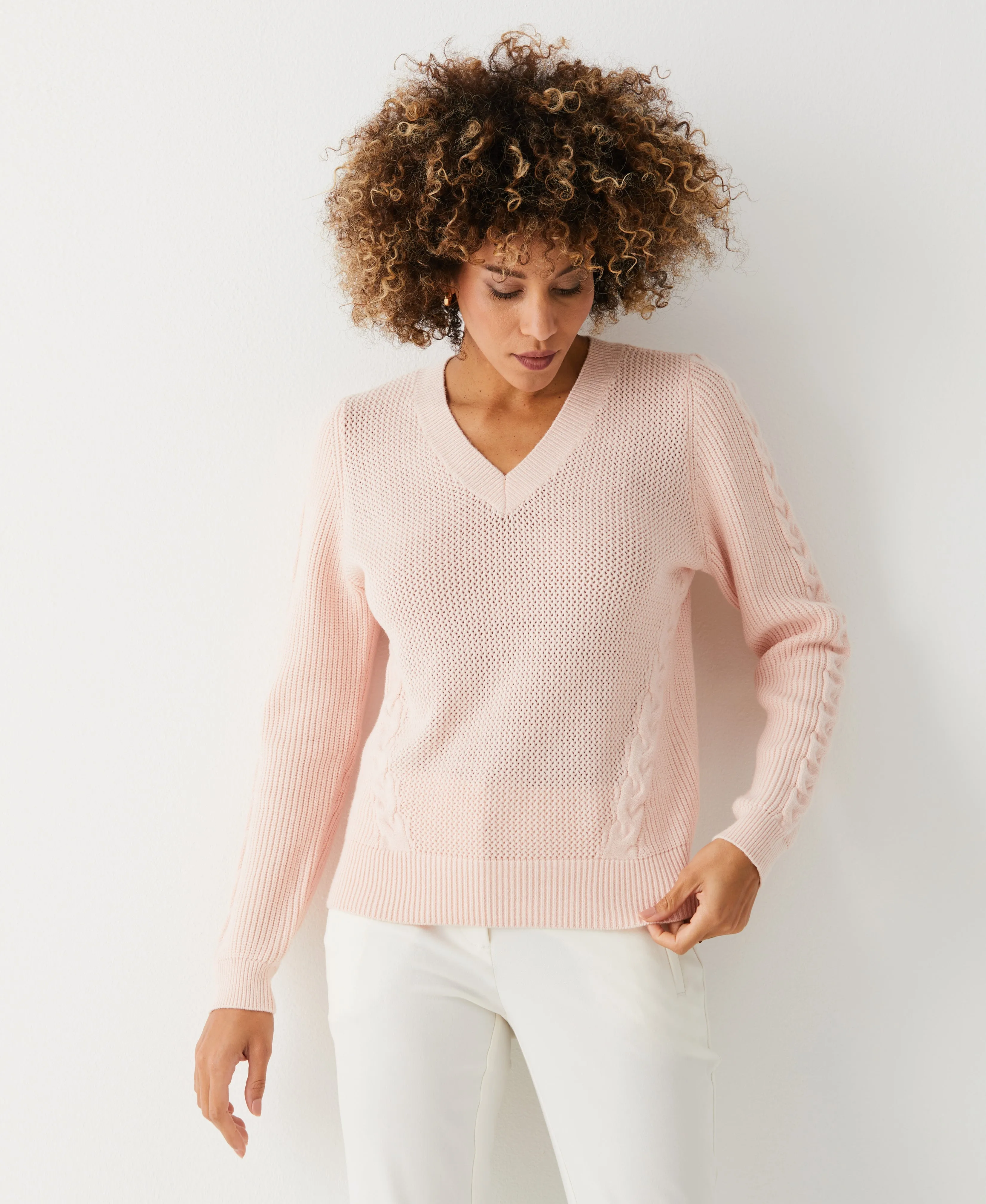 Cable Knit V-Neck Sweater