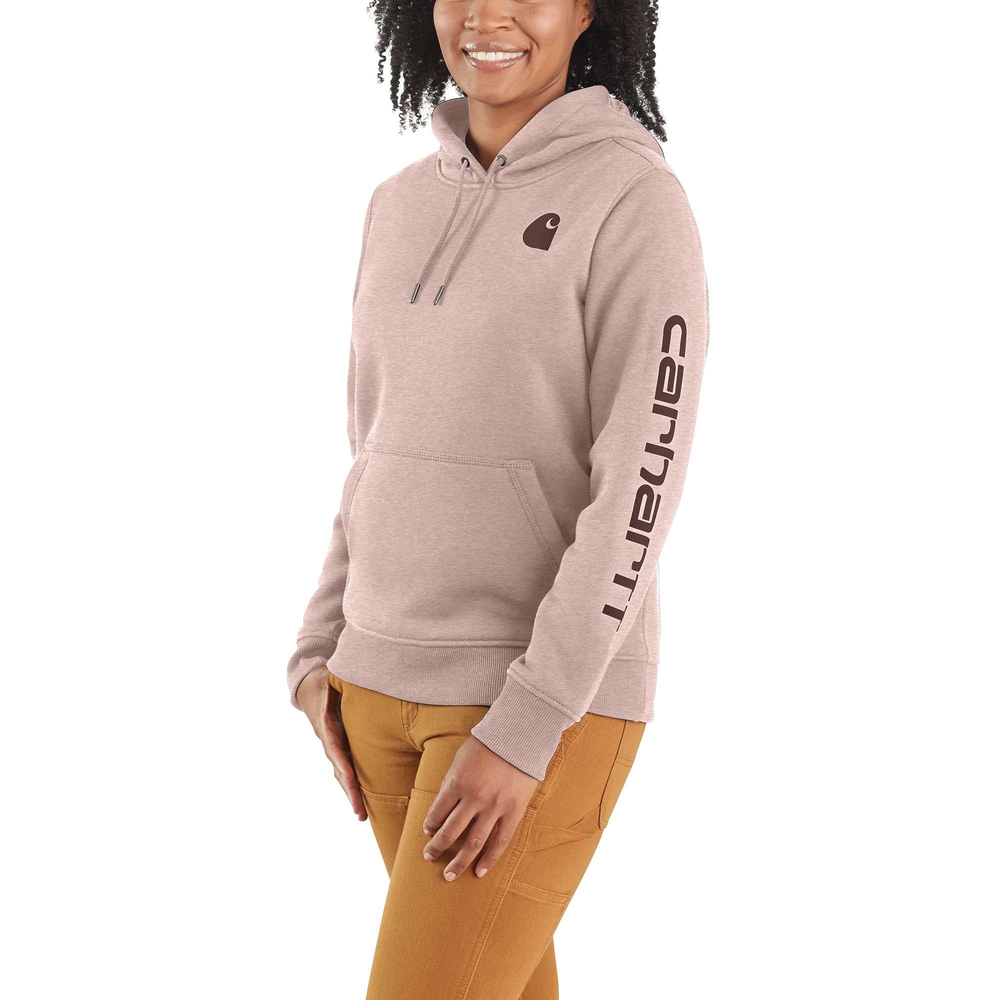 Carhartt Women's Clarksburg Graphic Sleeve Hoodie_Rose Smoke Heather