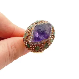 Chrysoprase Amethyst Rough Raw Adjustable Ring