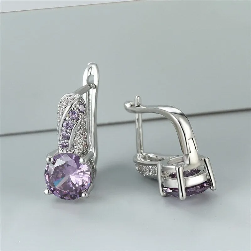 Cute Amethyst Birthstone Hoop Earrings