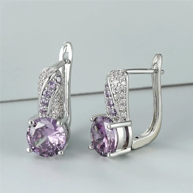 Cute Amethyst Birthstone Hoop Earrings