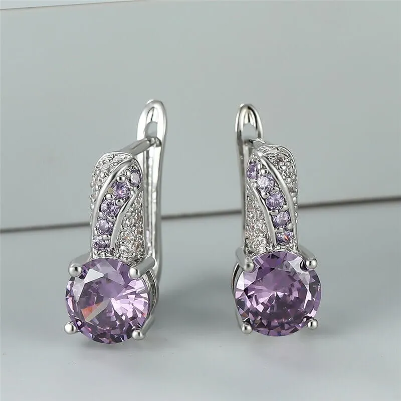 Cute Amethyst Birthstone Hoop Earrings