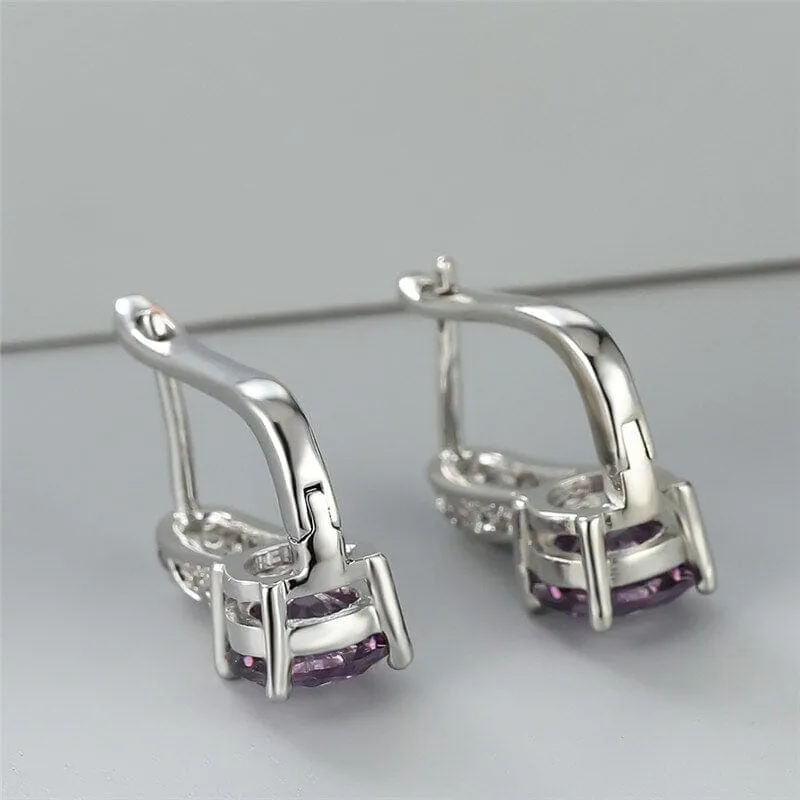 Cute Amethyst Birthstone Hoop Earrings