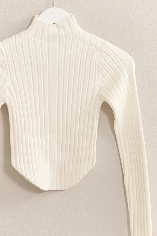 EVANGELINE HIGH-NECK RIBBED SWEATER TOP