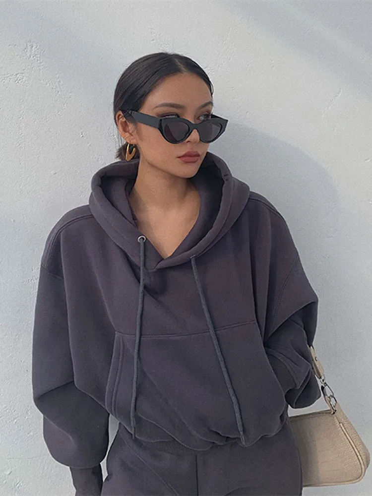 FashionKova Hoodies Suit Winter Spring Solid Casual Tracksuit Women Fleece 2 Pieces Set Sports Sweatshirts Pullover Sweatpants Wholesale