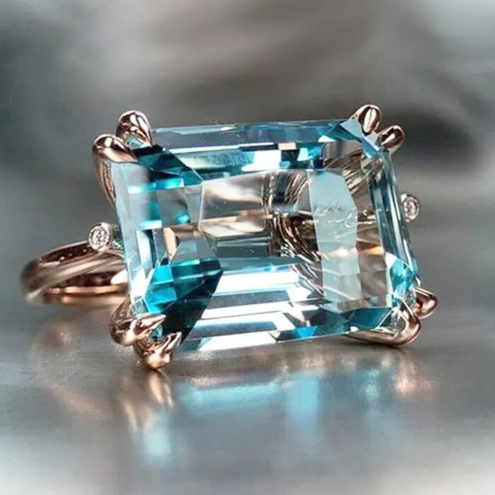 Horizontal Rectangular Aquamarine Stone Ring