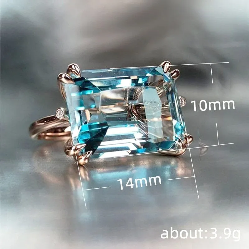 Horizontal Rectangular Aquamarine Stone Ring