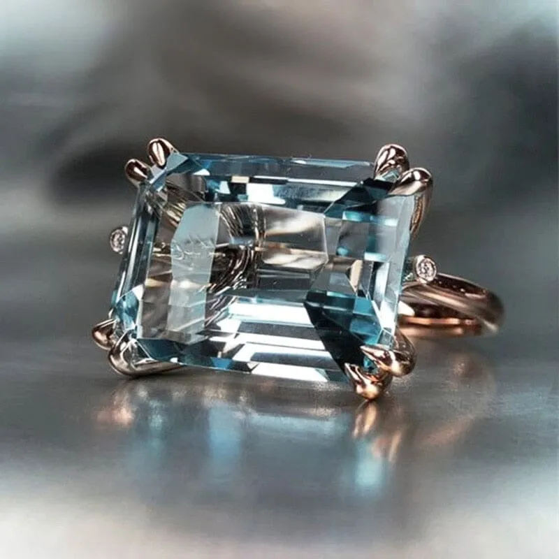 Horizontal Rectangular Aquamarine Stone Ring