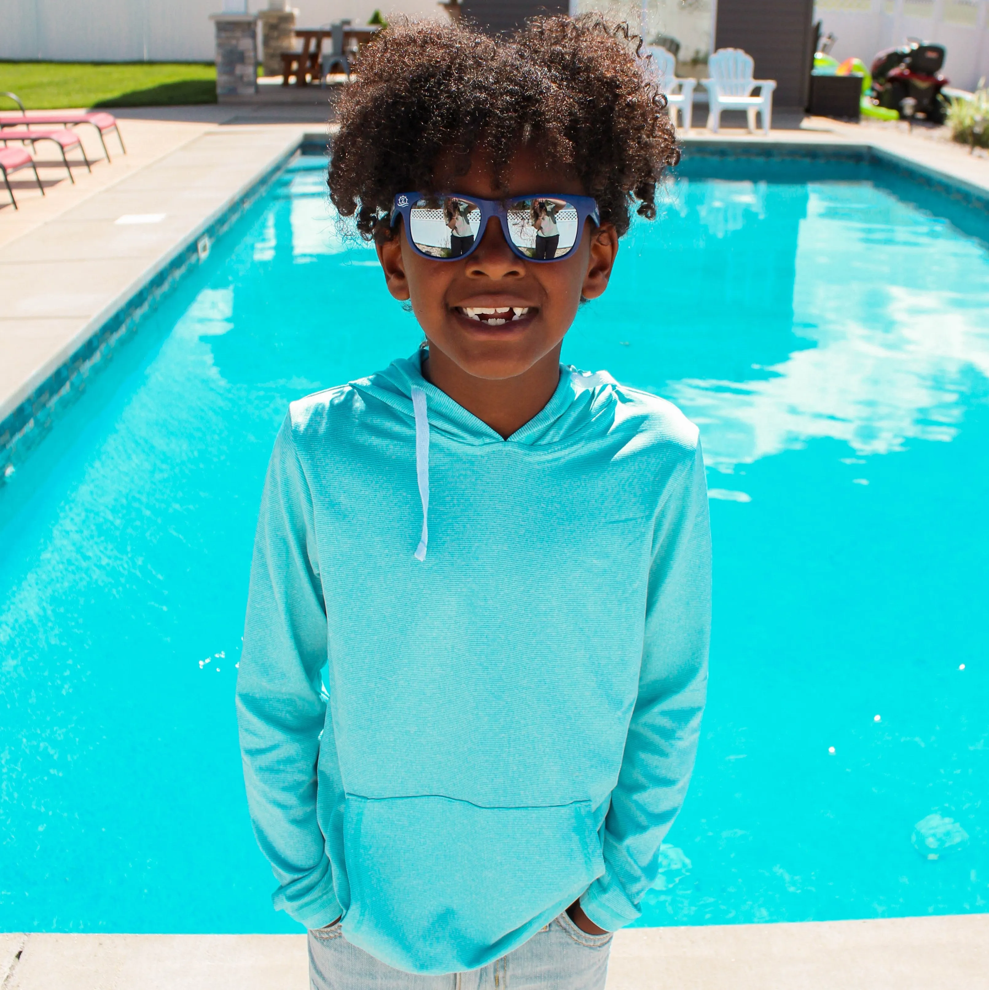 Kids Long Sleeve Hoodie - Aqua Blue