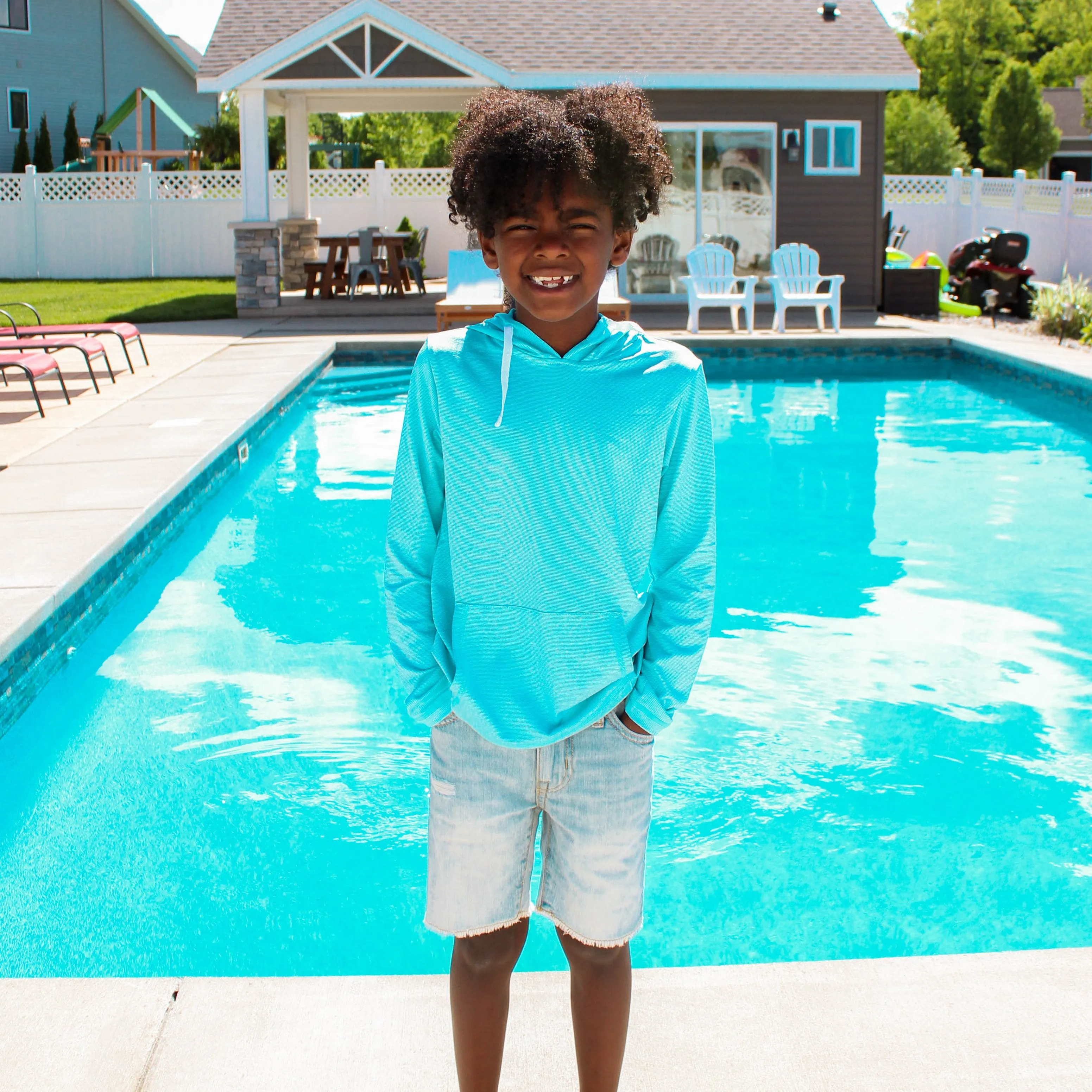 Kids Long Sleeve Hoodie - Aqua Blue