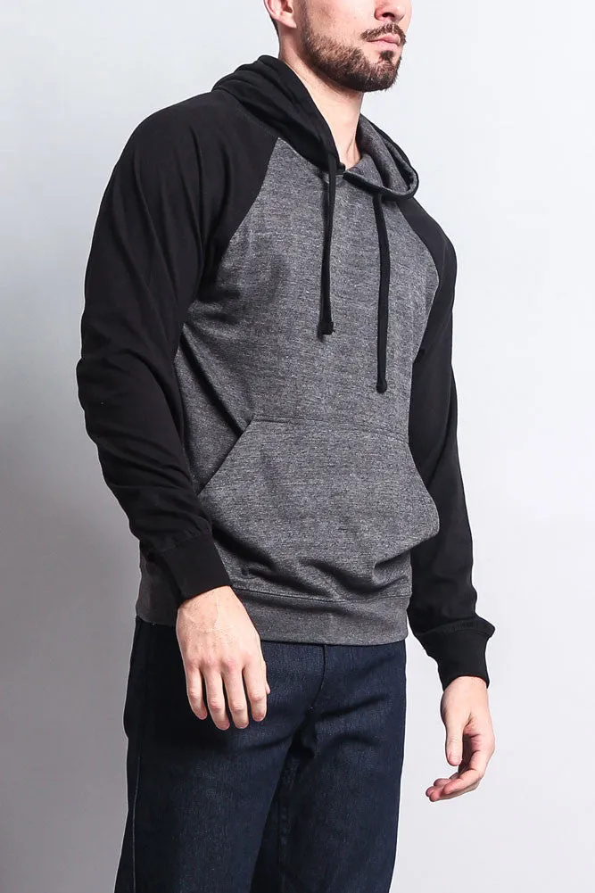 Lightweight Contrast Raglan Sleeve Pullover Hoodie