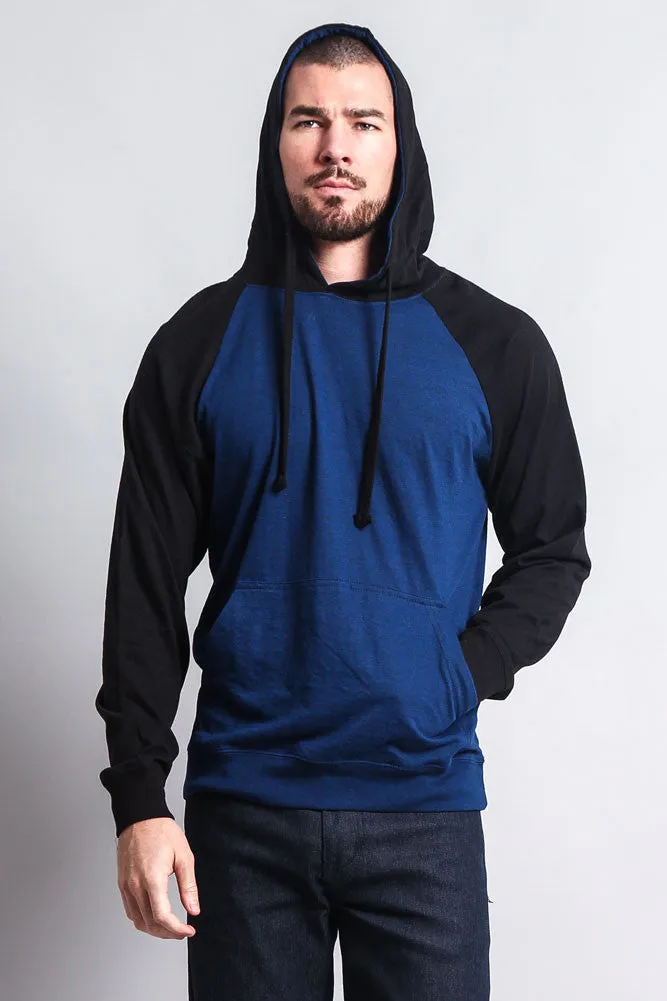 Lightweight Contrast Raglan Sleeve Pullover Hoodie