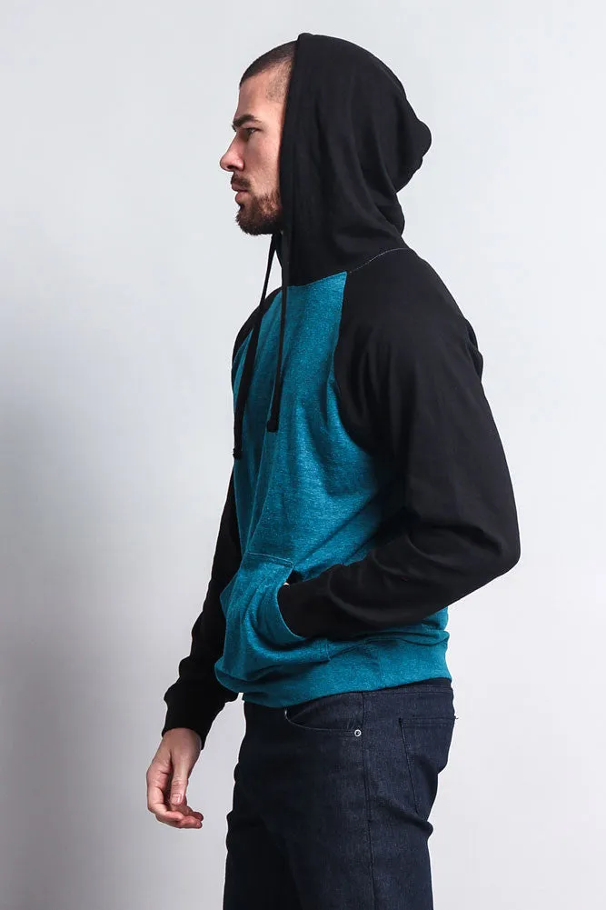 Lightweight Contrast Raglan Sleeve Pullover Hoodie