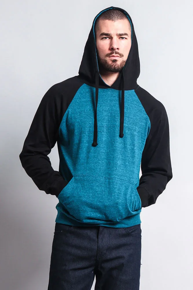 Lightweight Contrast Raglan Sleeve Pullover Hoodie