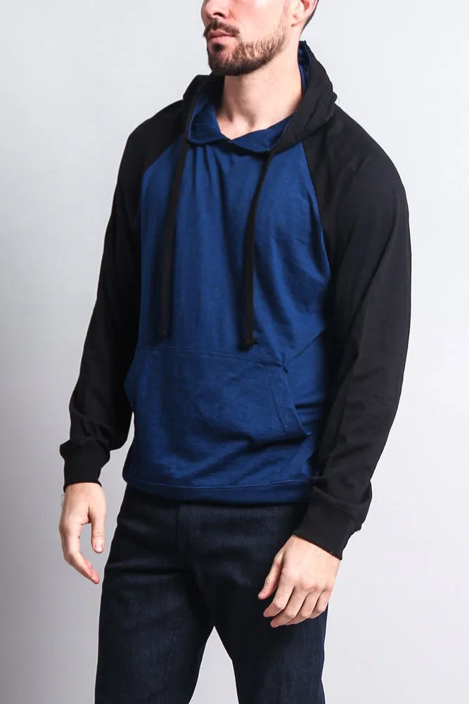 Lightweight Contrast Raglan Sleeve Pullover Hoodie