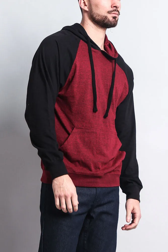 Lightweight Contrast Raglan Sleeve Pullover Hoodie