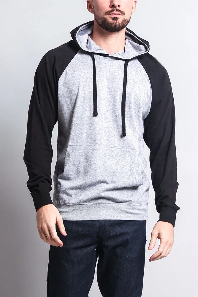 Lightweight Contrast Raglan Sleeve Pullover Hoodie