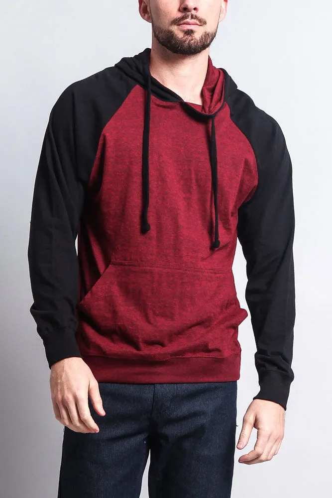 Lightweight Contrast Raglan Sleeve Pullover Hoodie