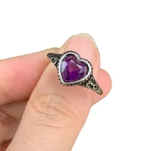 Love Heart Amethyst Adjustable Ring