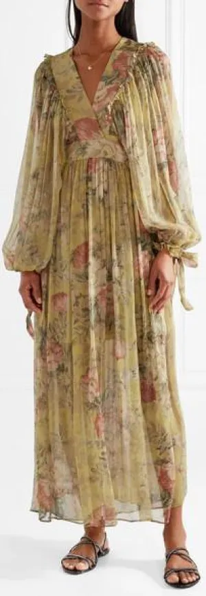 Melody Luxurious Floral-Print Silk-Crepon Maxi Dress