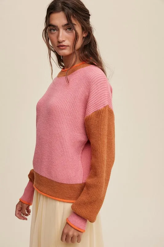 On The Streets Color Block Ribbed Knit Sweater