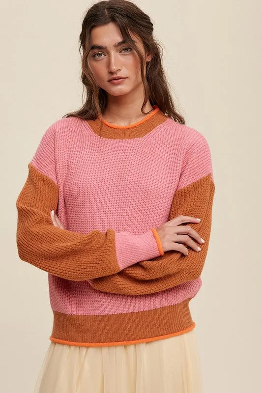 On The Streets Color Block Ribbed Knit Sweater