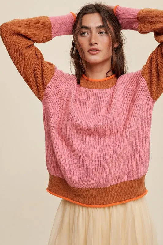 On The Streets Color Block Ribbed Knit Sweater