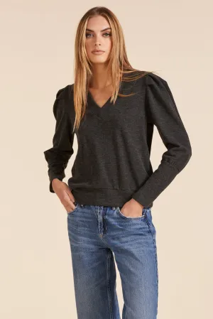 PUFF SLEEVE V-NECK SWEATSHIRT