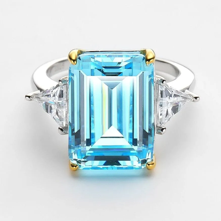 Sparkling 10*14mm Aquamarine Zircon Ring