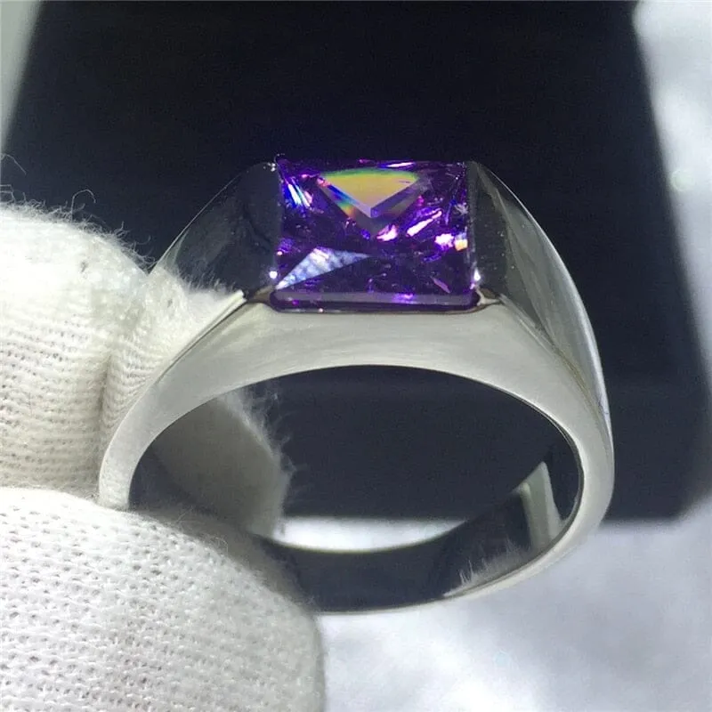 Square Charm Purple Amethyst Stone Ring