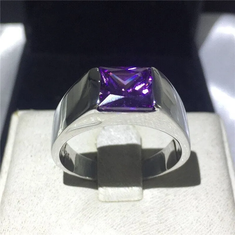 Square Charm Purple Amethyst Stone Ring