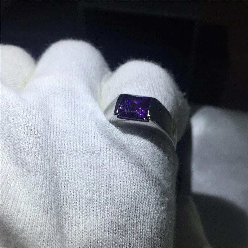 Square Charm Purple Amethyst Stone Ring