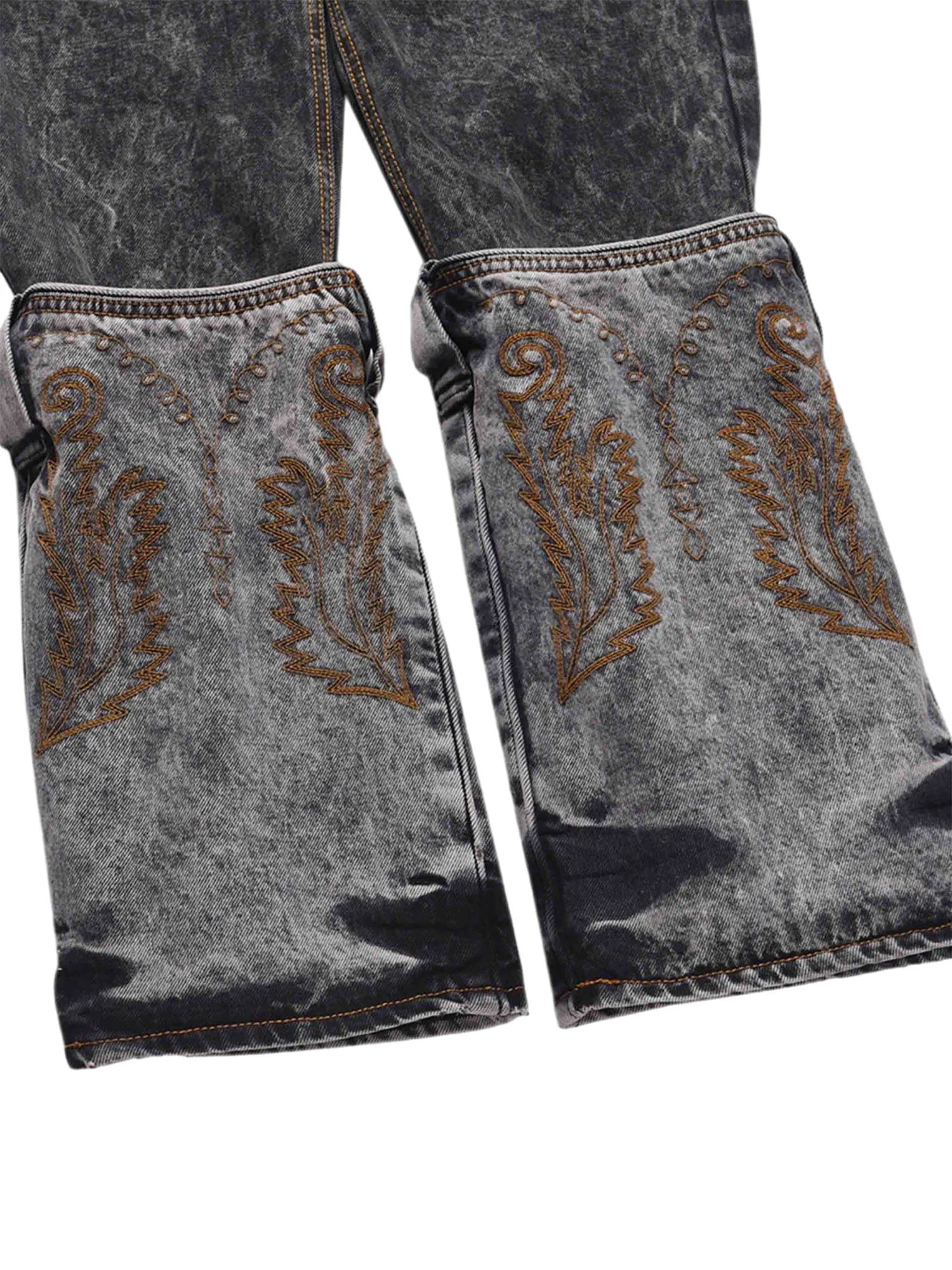 Thesupermade Acid wash Embroidery Stitching Two-tone Jeans - 1744