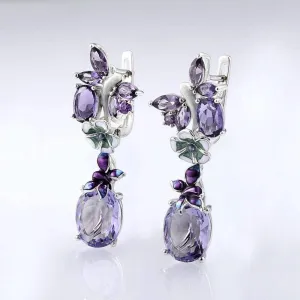 Unique Purple Charm Flower Butterfly Amethyst Earrings