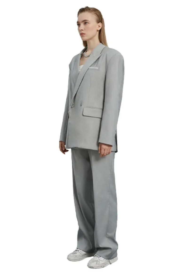 Unisex Ash Grey Loose-Fit Suit Pants